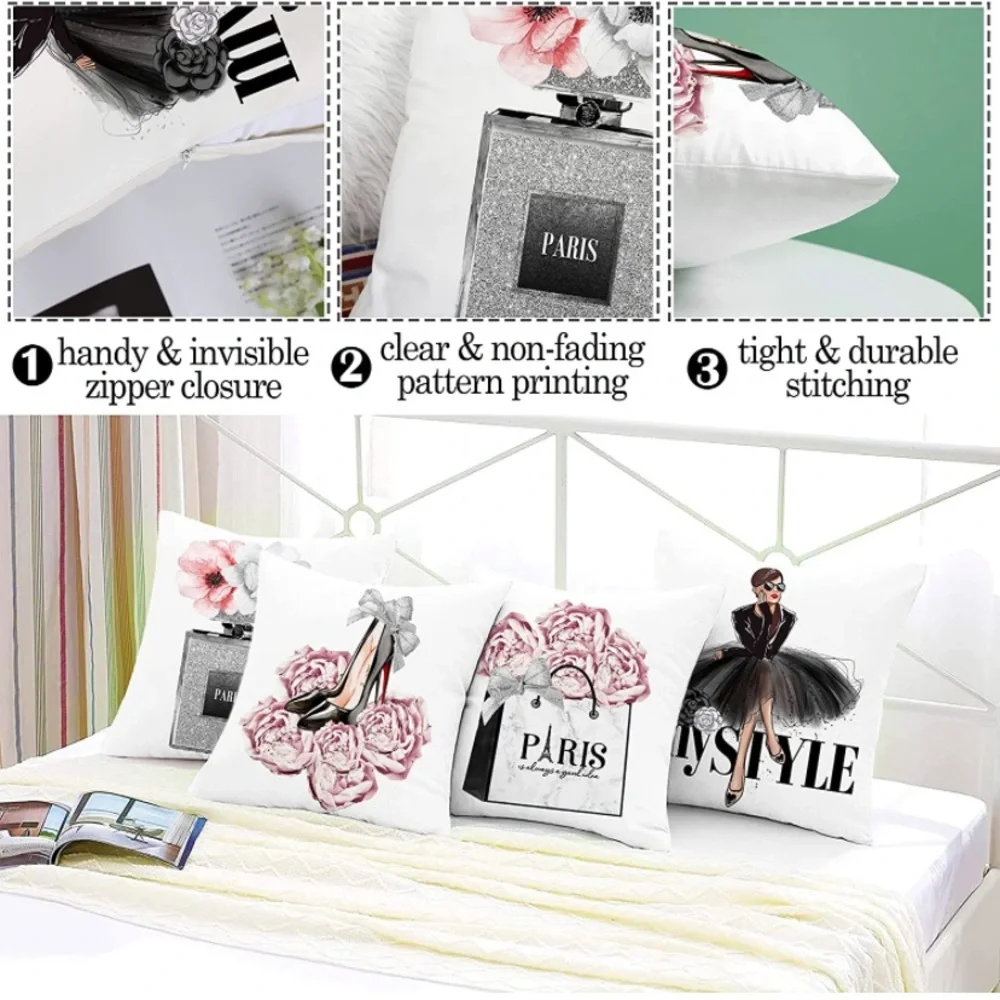 Set of 4 18x18 Decorative Pillow Covers Pink/Gray Fashion Style